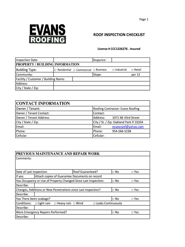 Roof Inspection Checklist  Form